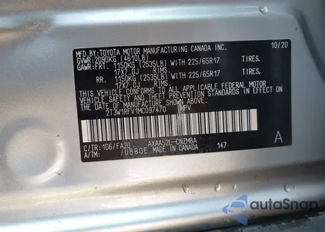 2021 Toyota Rav4 Xle z USA, uszkodzony, nr VIN 2T3W1RFV1MC097470